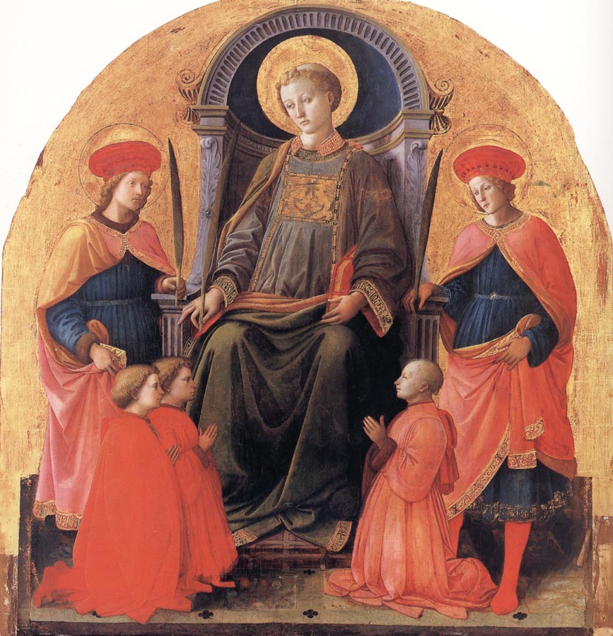 St Lawrence Enthroned with Sts Cosmas and Damian,Other Saints and Donors